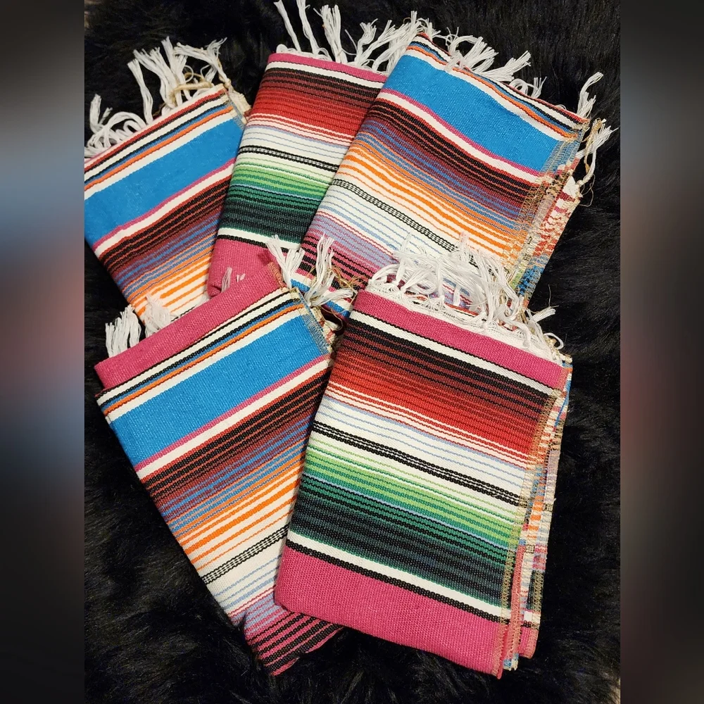 Set of 5 Mexican Table Runners/Serapes Bright colors Wedding/Party Decor